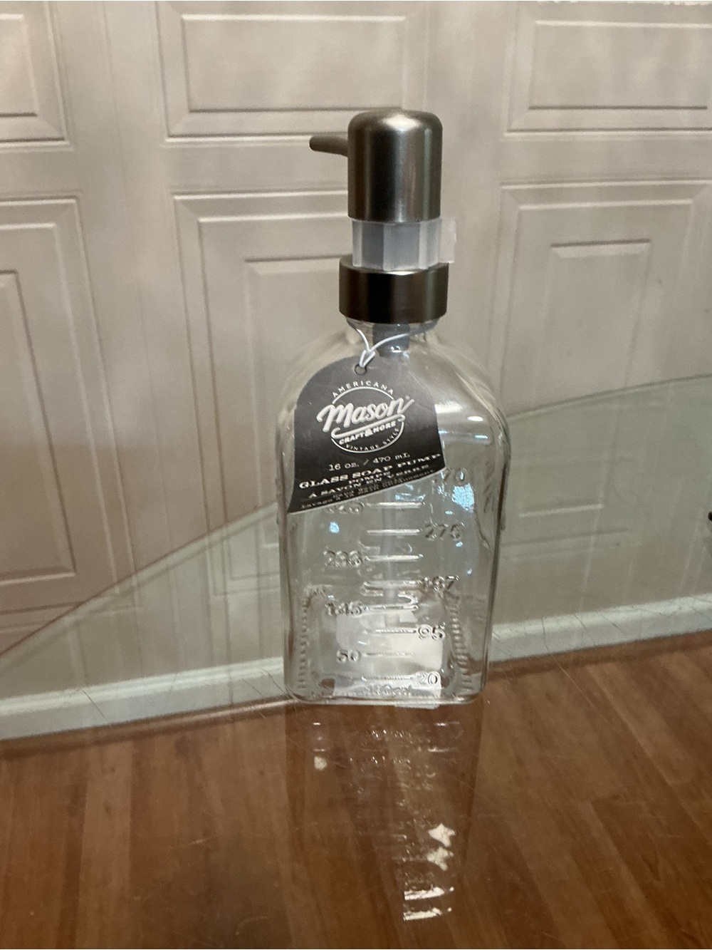 Brand New Americana Mason 16 Oz. Glass Soap Pump Bottle.